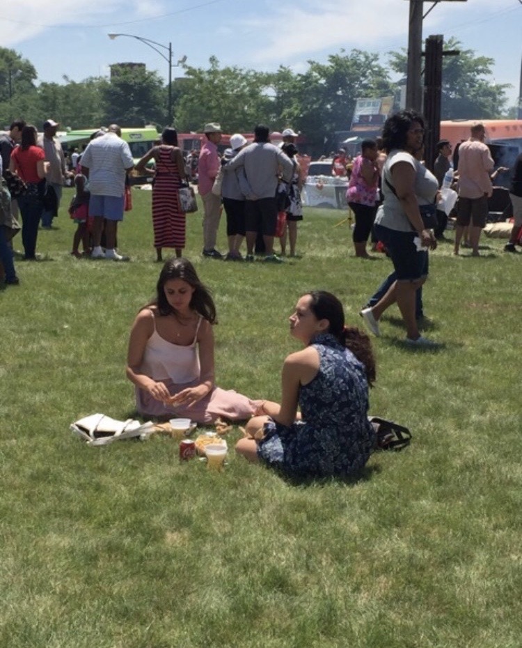Colorful canopies and festival signage at Chicago Food Truck Festival