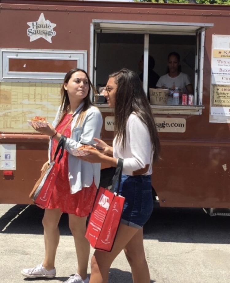 Wide-angle view of guests exploring the South Loop food truck event
