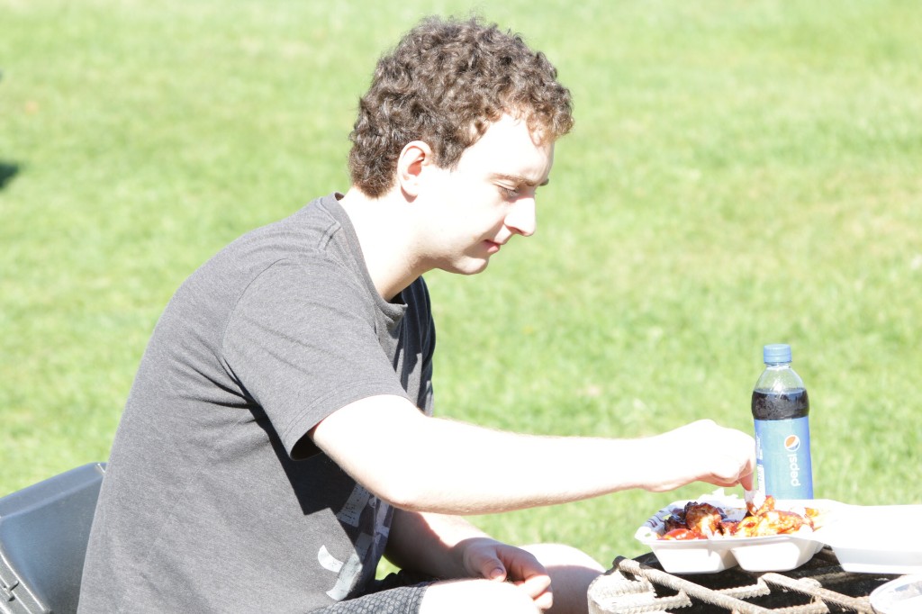 Sunny outdoor scene with vendors and park trees at Labagh Woods.