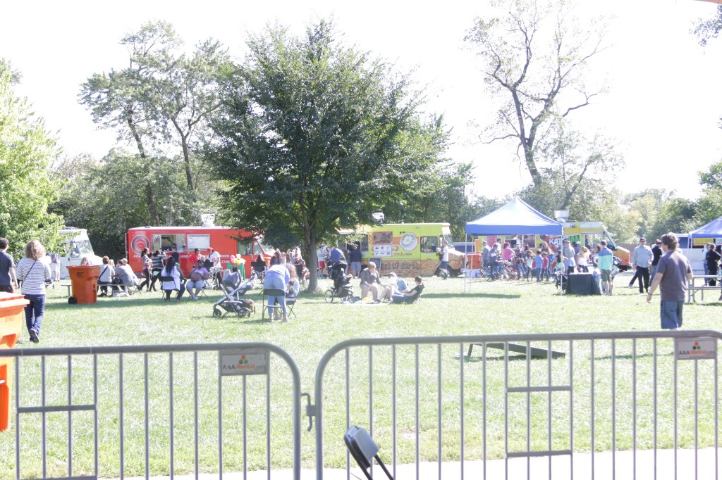 Lines forming at food trucks during the Chicago Food Truck Festival in Labagh Woods.