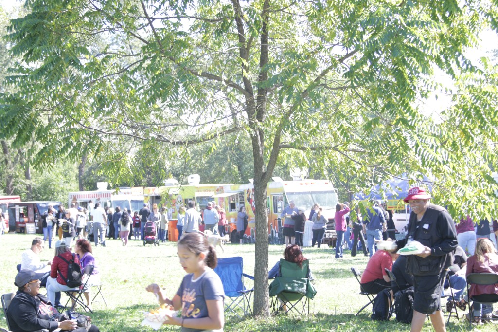 Park setting with festival infrastructure at Labagh Woods.