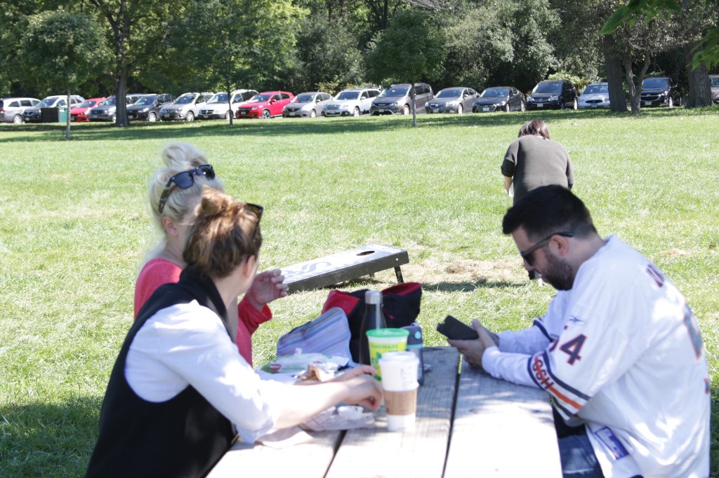 Community gathering at the Labagh Woods Fall Festival.