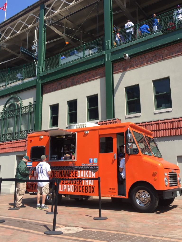 Chicago Lunchbox food truck and fans outside Wrigley Field