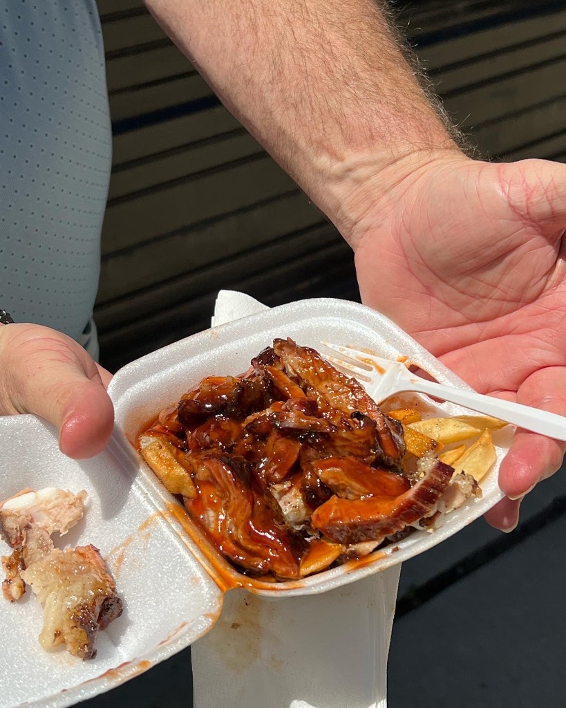 Barbecue and fries from a Chicago street festival vendor